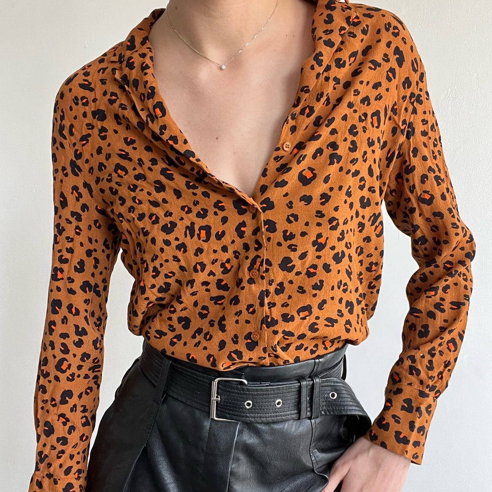& Other Stories Cheetah Long sleeve shirt size 6